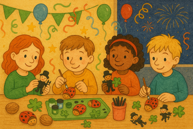 Kinder basteln tolle Glücksbringer, die sie an liebe Menschen verschenken werden.